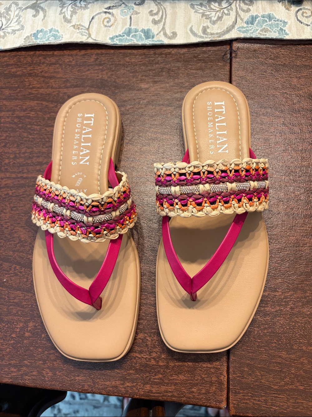 Italian Shoemakers Pink and Tan Braided Strap Sandals. NWOT